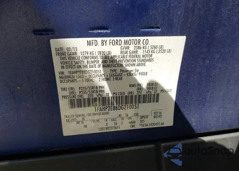 2013 Ford Taurus Sel from USA, damaged, VIN 1FAHP2E88DG210051